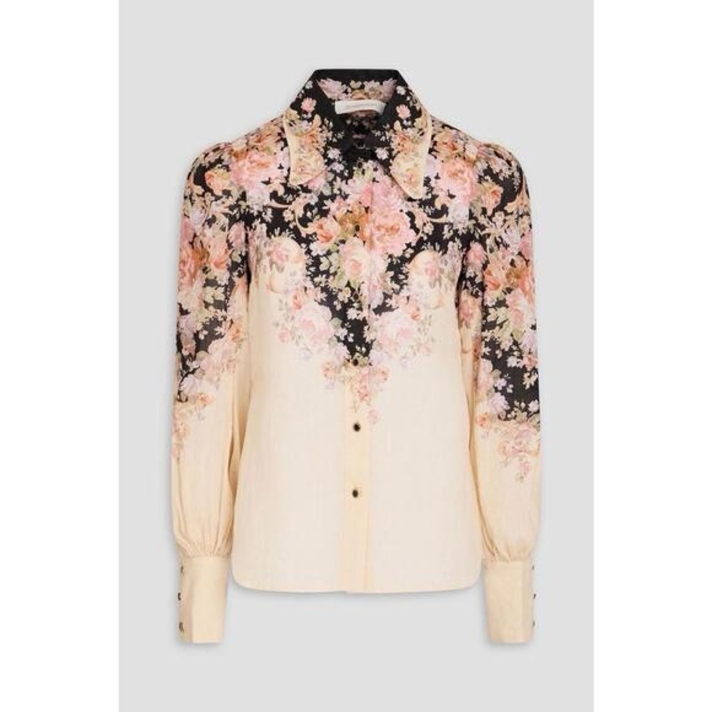 Zimmermann Illustration Body Shirt Linen Black and Cream Floral Blouse AU 1 - Picture 3 of 9